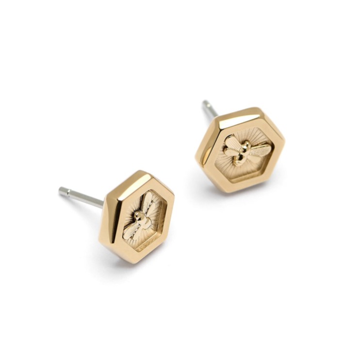 Olivia Burton Minima Bee and Honeycomb Gold Stud Earrings
