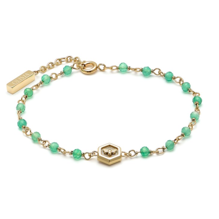 Olivia Burton Minima Bee Green and Gold Plated Beaded Charm Bracelet