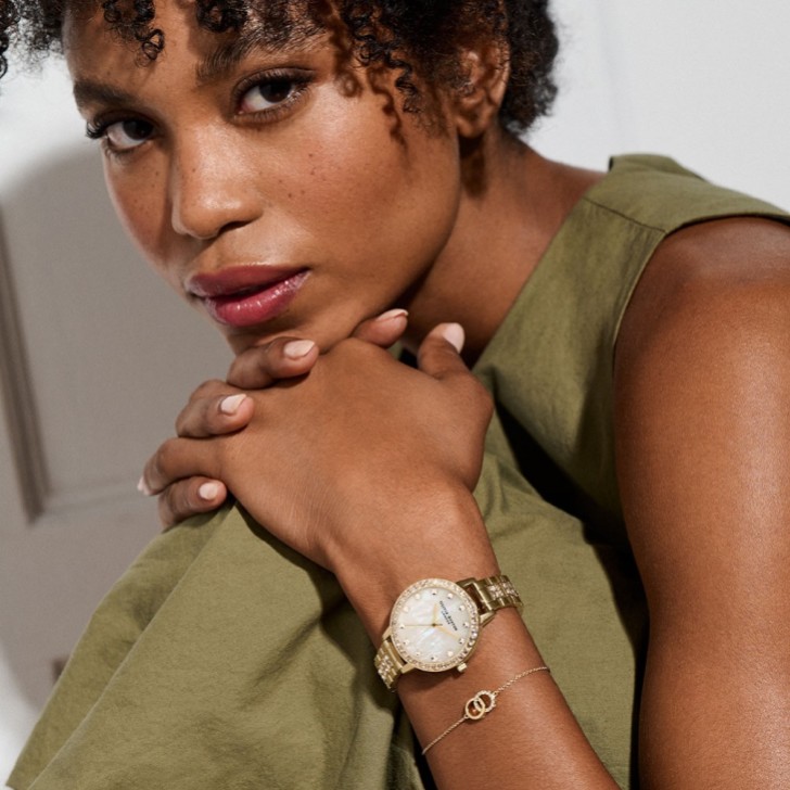 Olivia Burton Goldarmbanduhr mit Perlmutt und Kristall 34mm