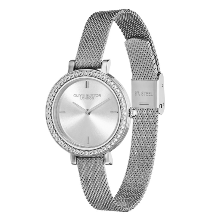 Olivia Burton Vintage Bead 30mm Silver Mesh Watch