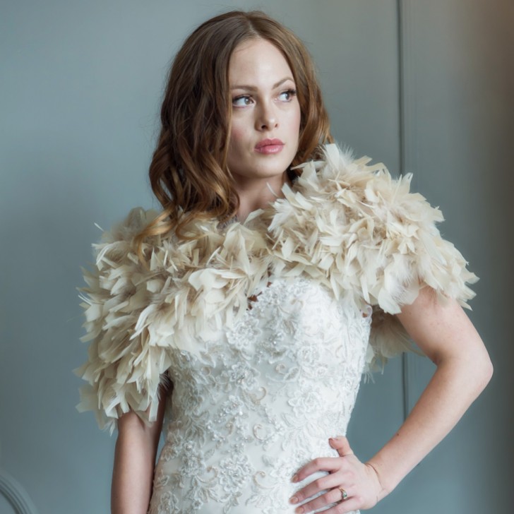 Olivia Champagne Ruffle Feather Bridal Stole
