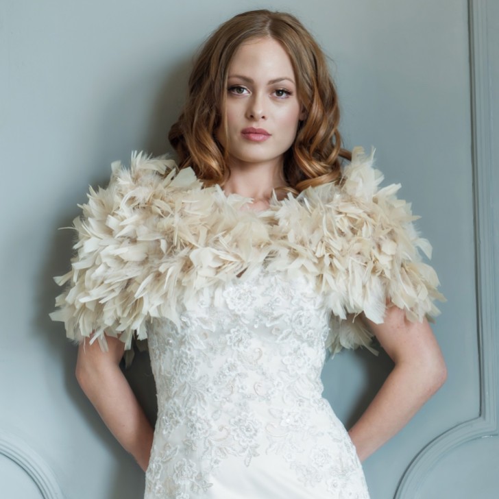 Olivia Champagne Ruffle Feather Bridal Stole