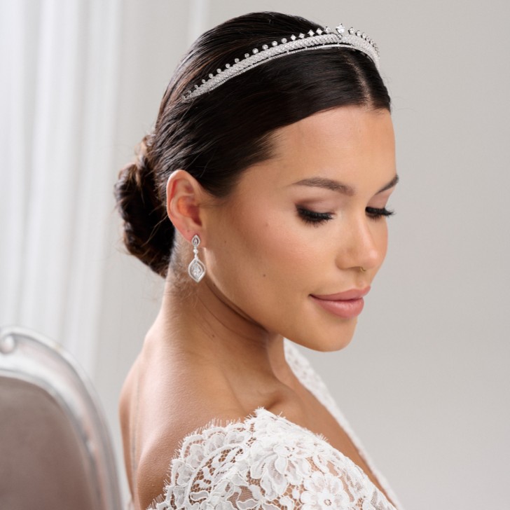 Olympia Vintage Inspired Low Crystal Bridal Tiara
