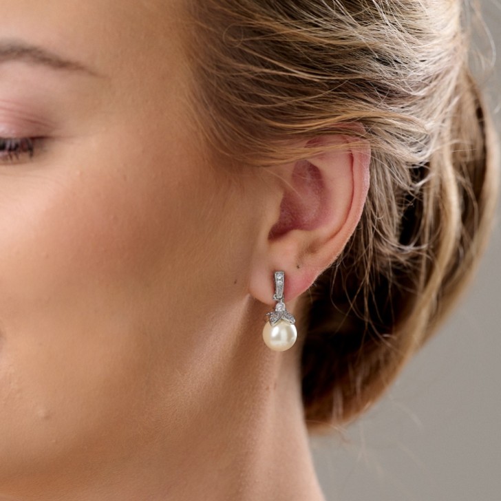 Opulence Pearl Wedding Earrings (Silver)