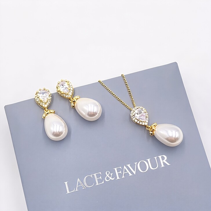Paloma Gold Teardrop Perlen Brautschmuck Set
