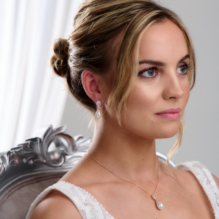 Paloma Rose Gold Teardrop Pearl Bridal Jewellery Set