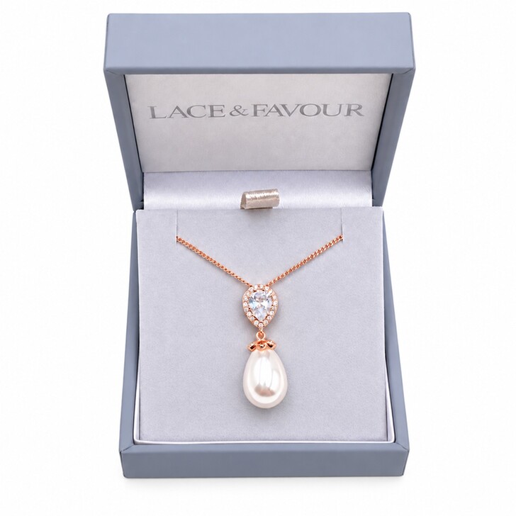 Paloma Teardrop Pearl Pendant Necklace (Rose Gold)
