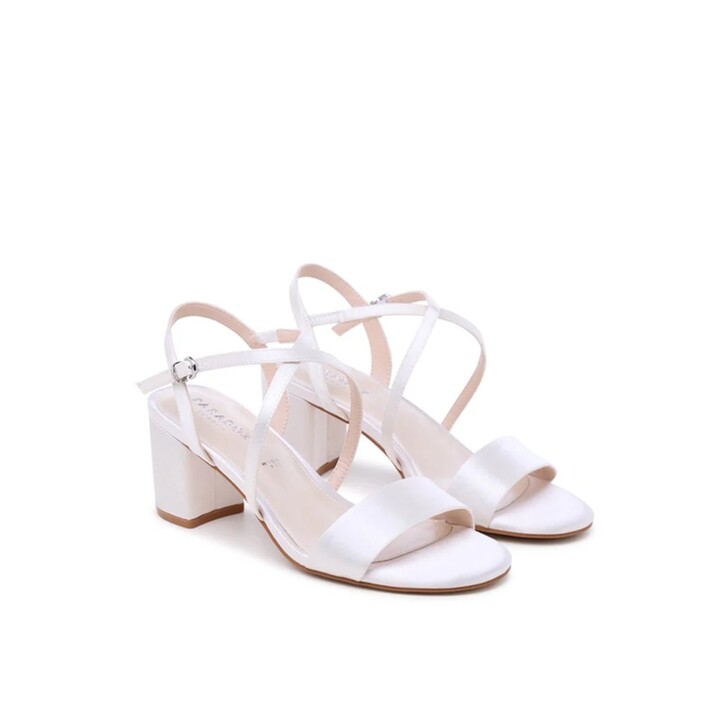 Paradox London Amaris Ivory Satin Wide Fit Mid Block Strap Sandals