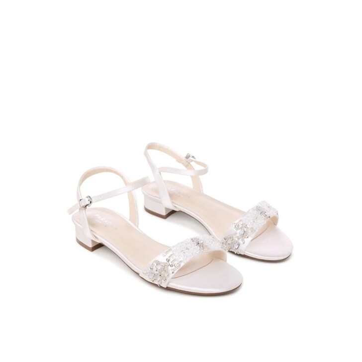 Paradox London Amaryllis Ivory Satin Jewelled Flat Sandals