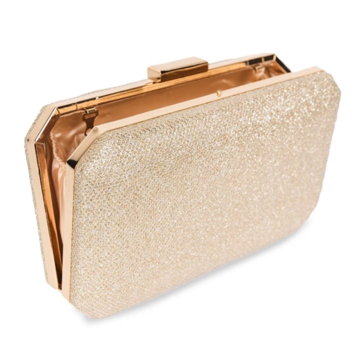 Paradox London Dulcie Champagne Glitter Box Clutch Bag