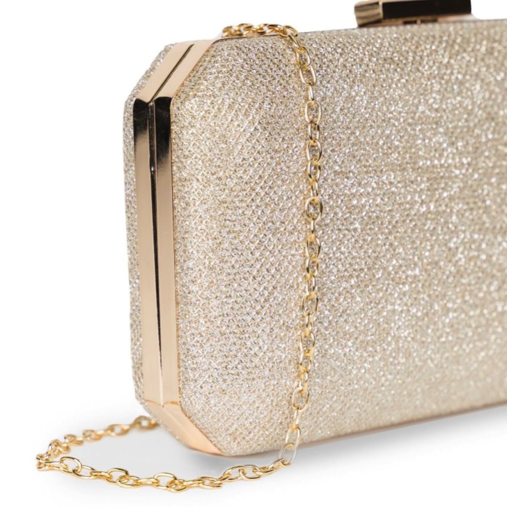Paradox London Dulcie Champagne Glitter Box Clutch Bag