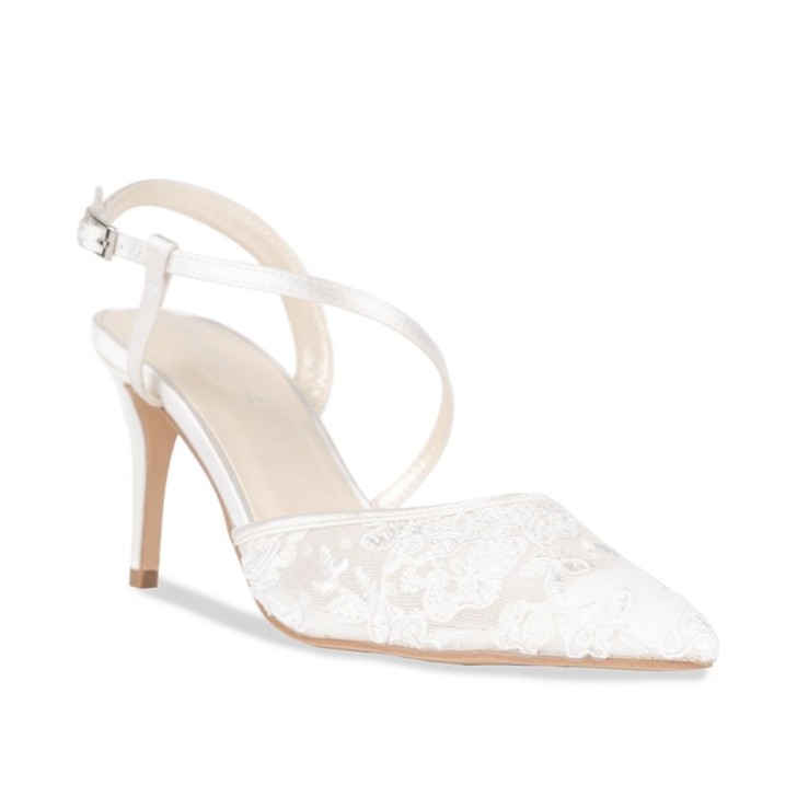 Paradox London Flora Ivory Mesh Lace Open Court Shoes