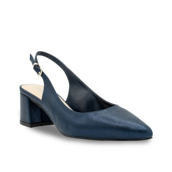 Paradox London Flynn Marine Schimmer Breite Passform Niedriger Blockabsatz Slingbacks