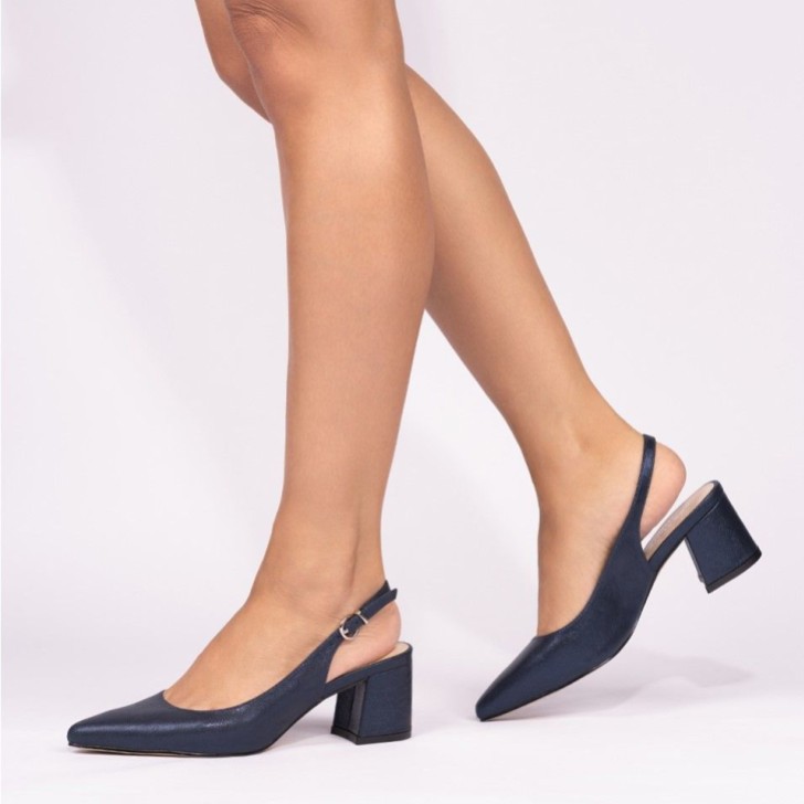Paradox London Flynn Marine Schimmer Breite Passform Niedriger Blockabsatz Slingbacks