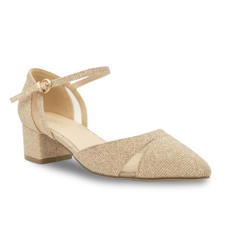 Paradox London Frankie Champagner Glitter breite Passform niedrigen Blockabsatz Gericht Schuhe