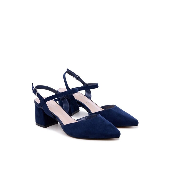 Paradox London Gloriette Navy Suede Wide Fit Strap Block Heels