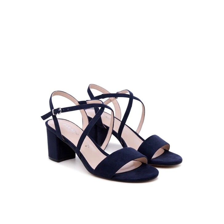 Paradox London Honeysilk Navy Suede Wide Fit Cross Strap Block Heel Sandals