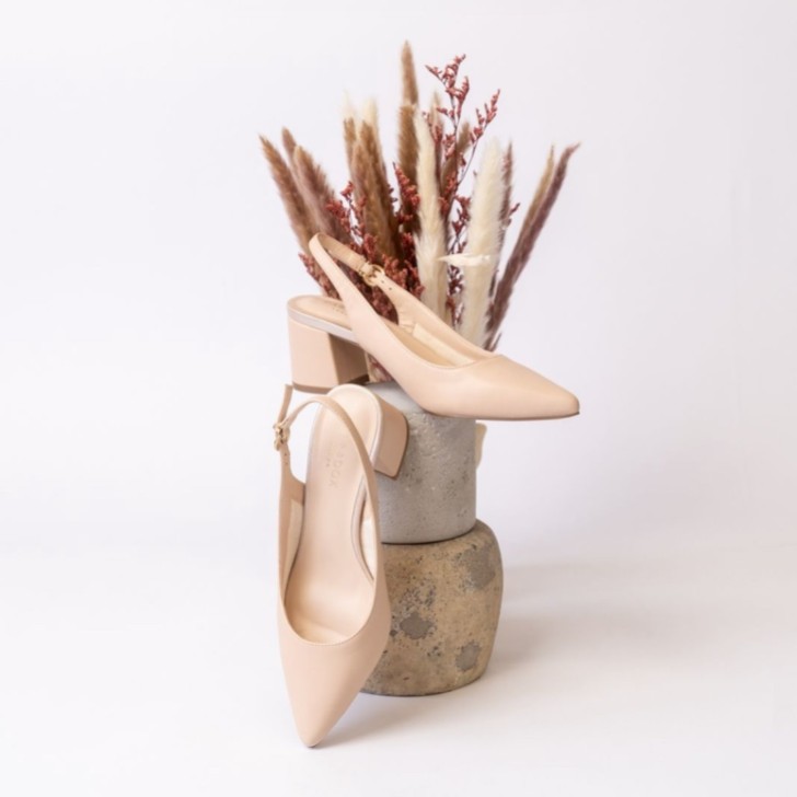 Paradox London Isadora Nude Faux Leather Low Block Heel Slingbacks