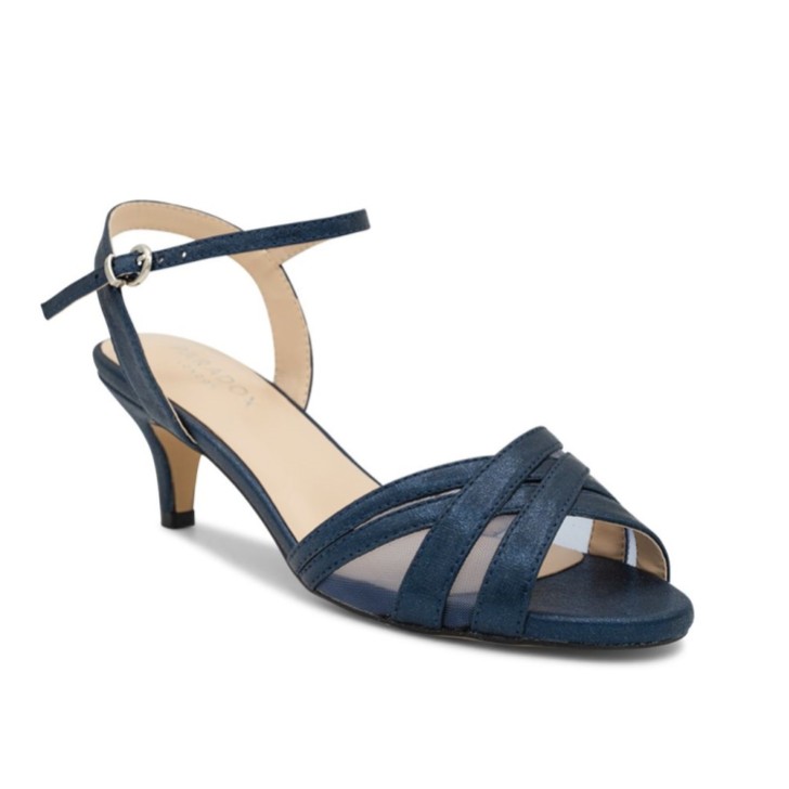Paradox London Mowenna Navy Shimmer Kitten Heel Sandals