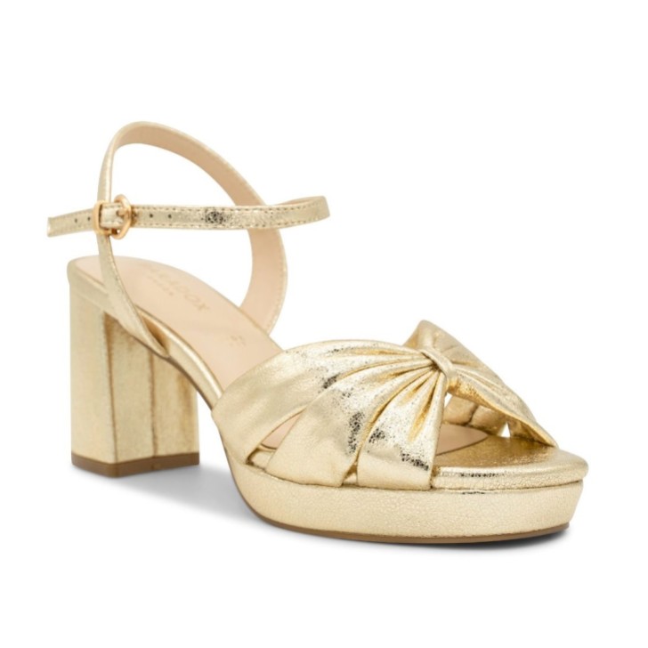 Paradox London Nerita Champagne Metallic Wide Fit Block Heel Platform Sandals