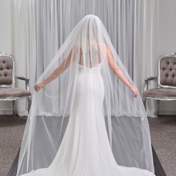Pasadena Ivory Single Tier Lace Leaves Chapel Veil