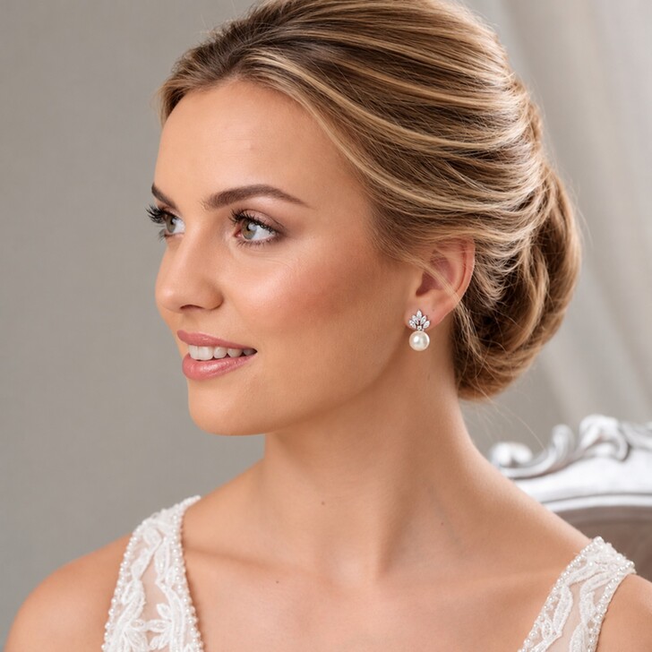 Mila Pearl Sparkle Stud Wedding Earrings