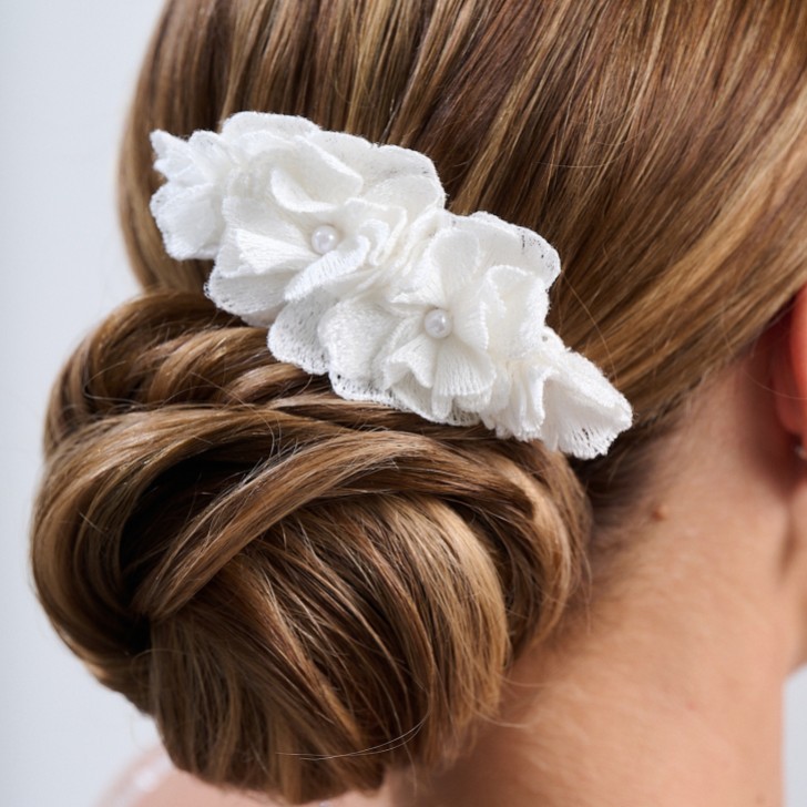 Peony Ivory Fabric Flower Hair Comb