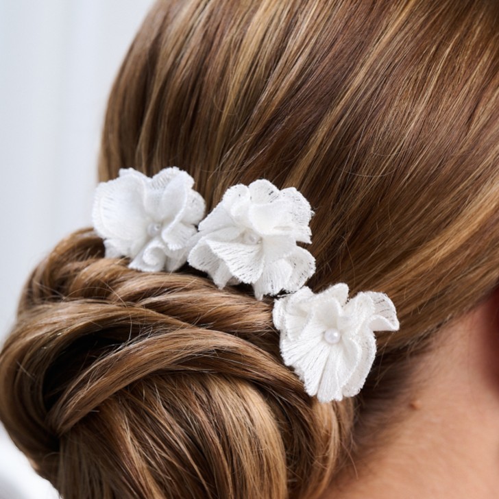 Peony Set of 3 Ivory Fabric Flower Pins