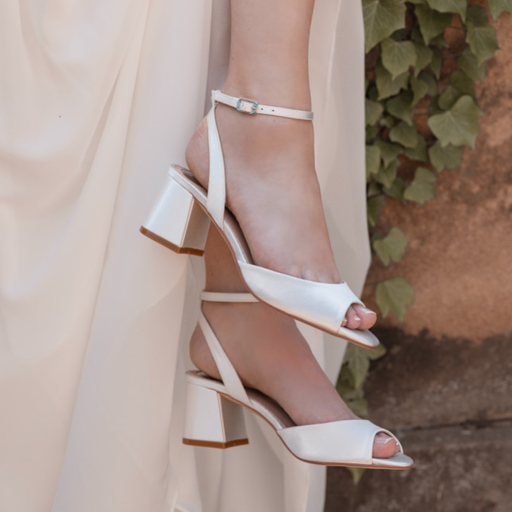 Perfect Bridal Ada Dyeable Ivory Satin Mid Block Heel Sandals