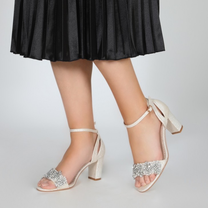 Perfect Bridal Alexa Gold Shimmer Embellished Block Heel Sandals