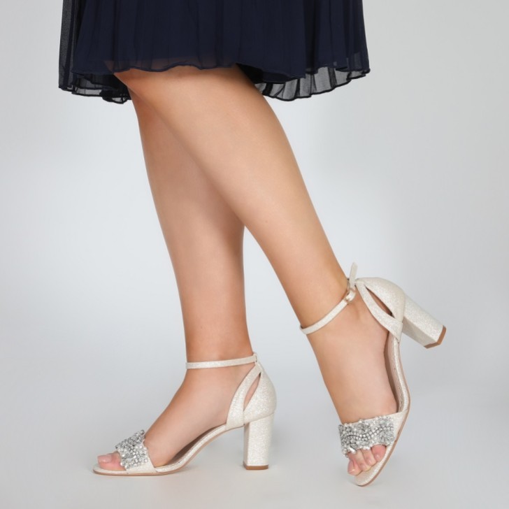 Perfect Bridal Alexa Gold Shimmer Embellished Block Heel Sandals