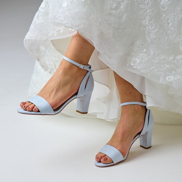 Perfect Bridal Andrea Blue Suede Block Heel Ankle Strap Sandals
