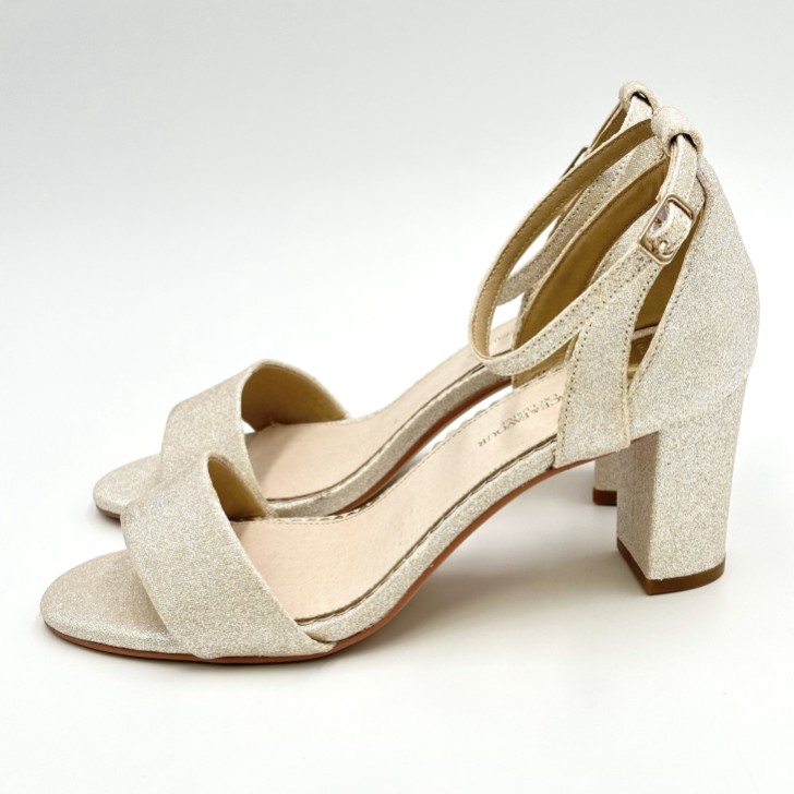 Perfect Bridal Andrea Gold Glitter Block Heel Ankle Strap Sandals