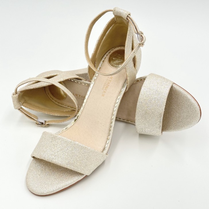 Perfect Bridal Andrea Gold Glitter Block Heel Ankle Strap Sandals