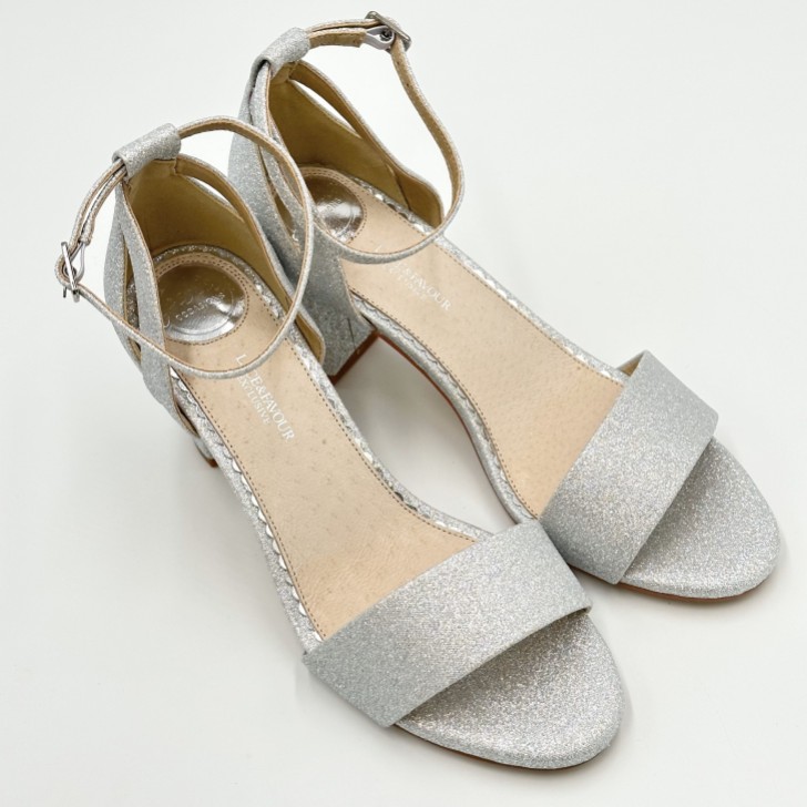 Perfect Bridal Andrea Silver Glitter Block Heel Ankle Strap Sandals