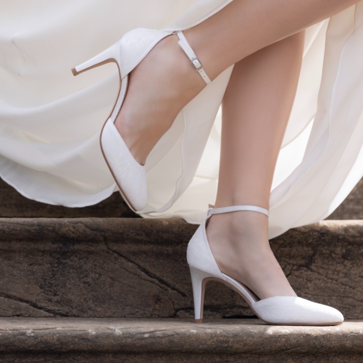 Perfect Bridal Autumn Ivory Chantilly Lace Pearl Ankle Strap Shoes