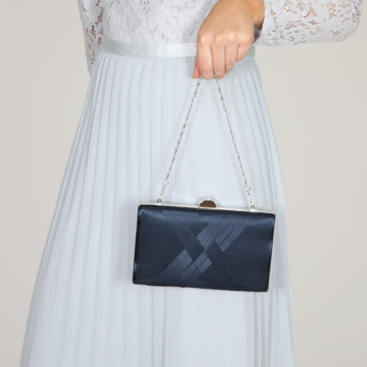 Perfect Bridal Bay Navy Criss Cross Satin Clutch Bag