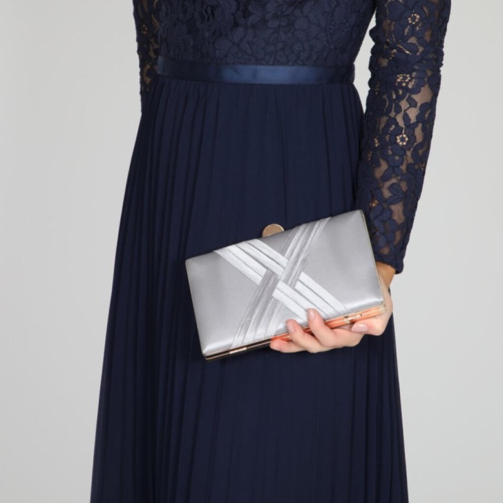 Perfect Bridal Bay Silver Criss Cross Satin Clutch Tasche
