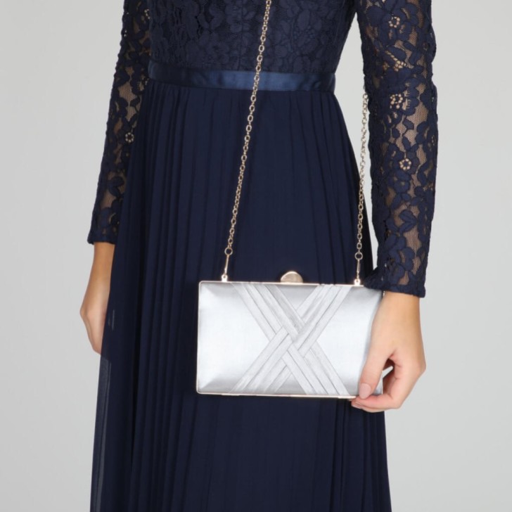 Perfect Bridal Bay Silver Criss Cross Satin Clutch Tasche