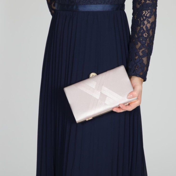 Perfect Bridal Bay Taupe Criss Cross Satin Clutch Bag