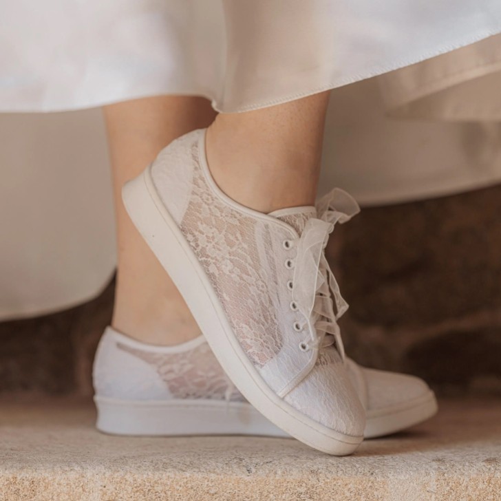 Perfect Bridal Blossom Ivory Chantilly Lace Wedding Sneakers