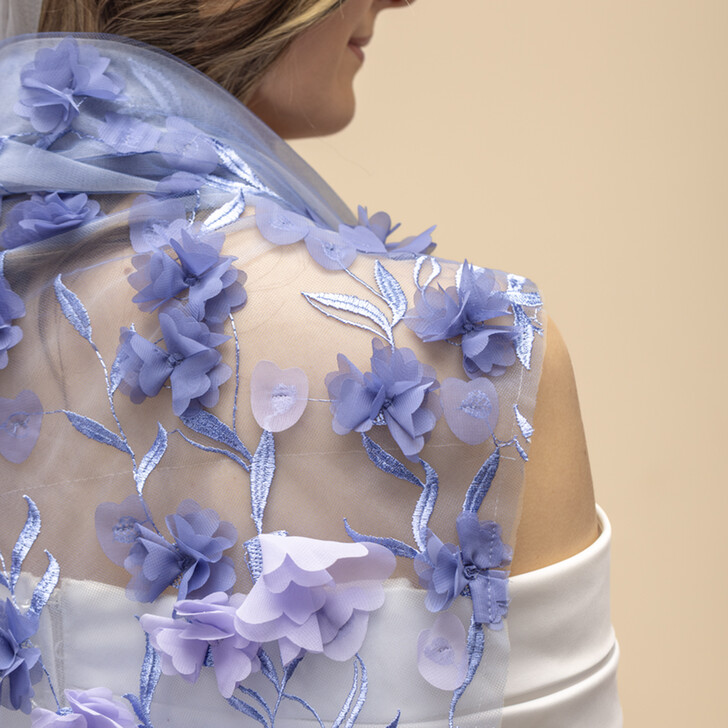 Perfect Bridal Blue 3D Floral Cathedral Length Veil