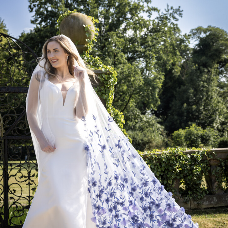 Perfect Bridal Blue 3D Floral Cathedral Length Veil