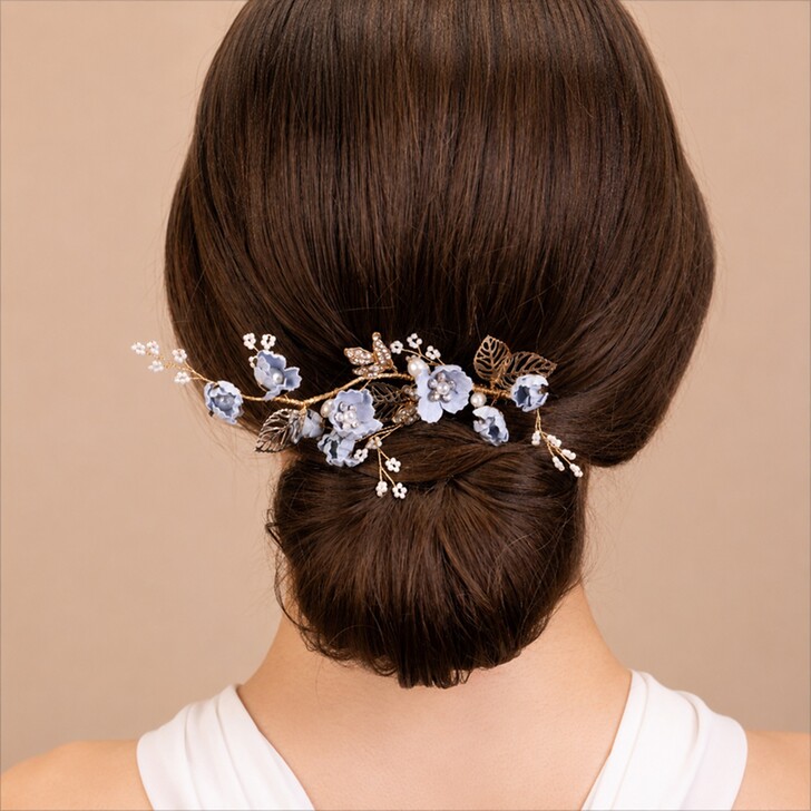 Perfect Bridal Blue Floral & Leaf Bridal Hair Clip