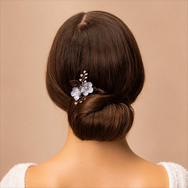 Perfect Bridal Blue Floral & Leaf Bridal Hair Pin