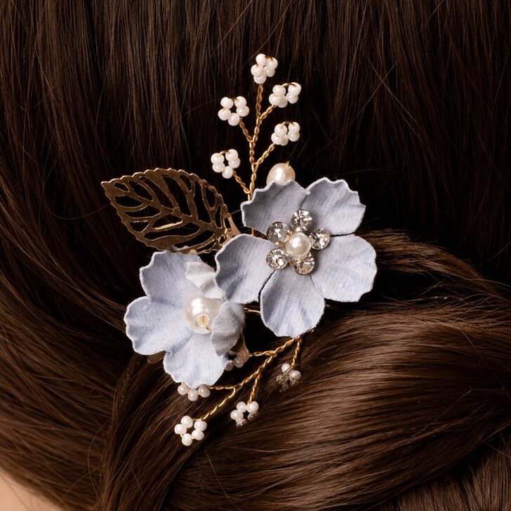Perfect Bridal Blue Floral & Leaf Bridal Hair Pin