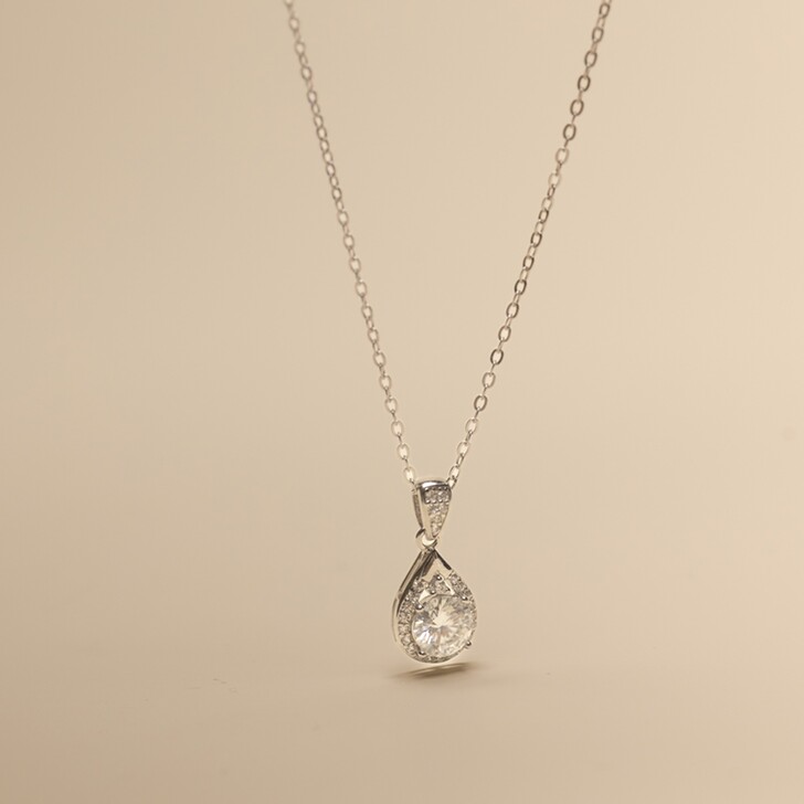 Perfect Bridal Catalina Sterling Silver Necklace with 1ct Moissanite Drop Necklace