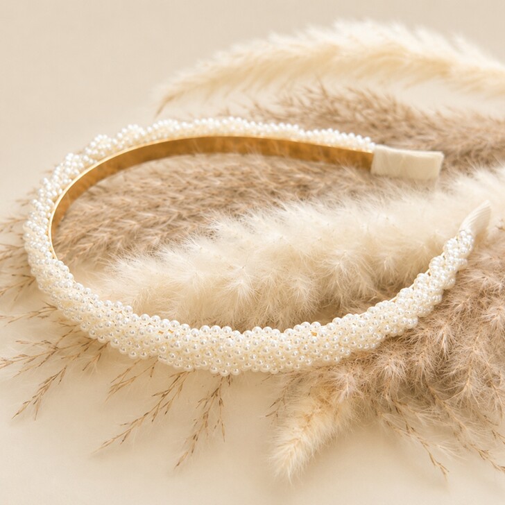 Perfect Bridal Classic Slim Ivory Pearl Beaded Bridal Headband