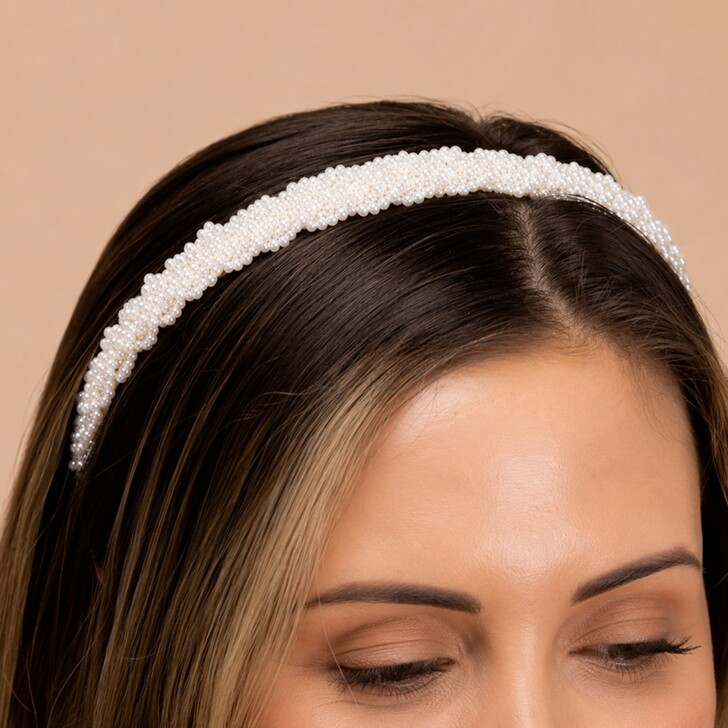 Perfect Bridal Classic Slim Ivory Pearl Beaded Bridal Headband