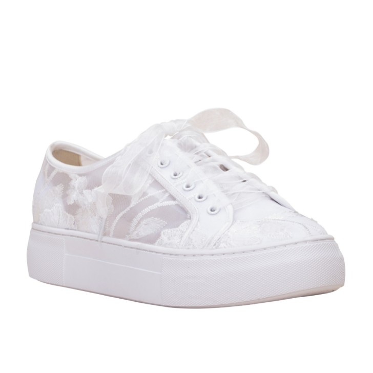 Perfect Bridal Codie Ivory Floral Lace Platform Trainers